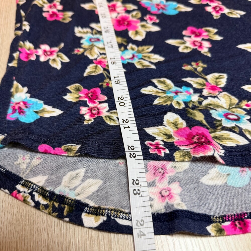 Blue Sol Tee Shirt Women's PL Navy Pink Blue Floral Cap Sleeve Crew Neck - Picture 7 of 8